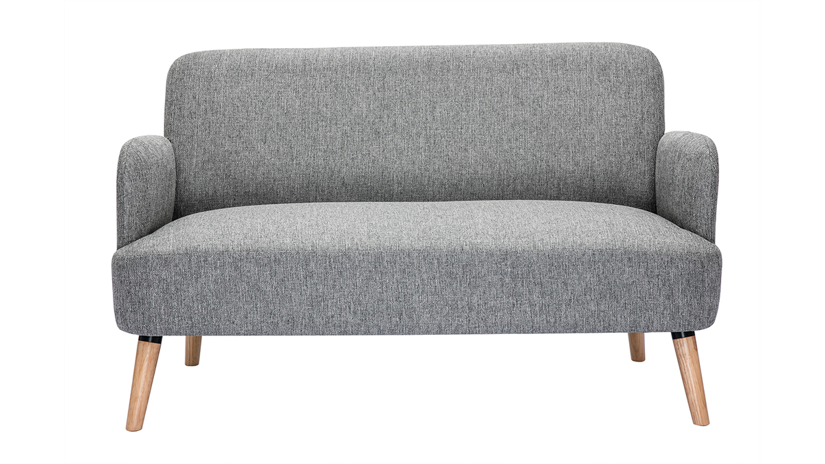 Skandinavisches Sofa 2-Sitzer aus hellgrauem Stoff und hellem Holz ISKO