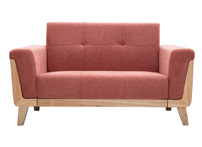 Skandinavisches Sofa 2-Sitzer aus terracottafarbenem Stoff und hellem Holz FJORD