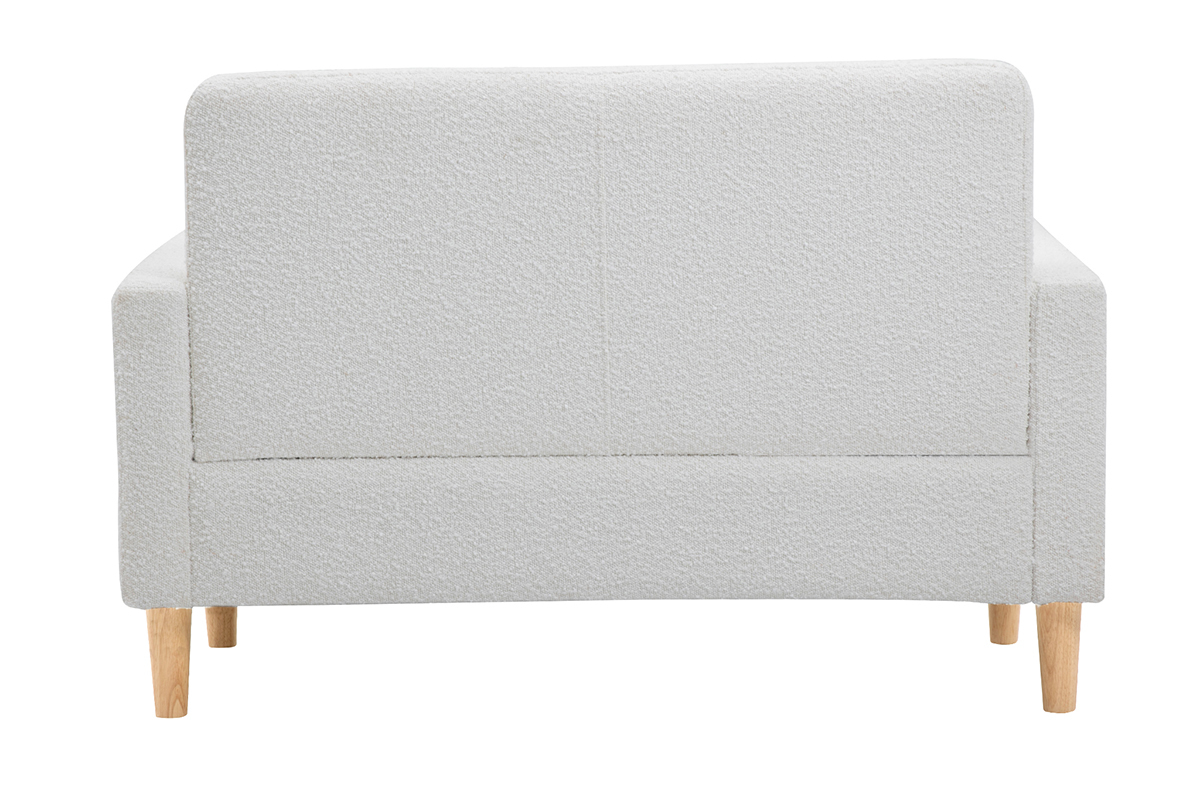 Skandinavisches Sofa 2-Sitzer aus weiem Stoff mit Woll-Effekt und hellem Holz MOON