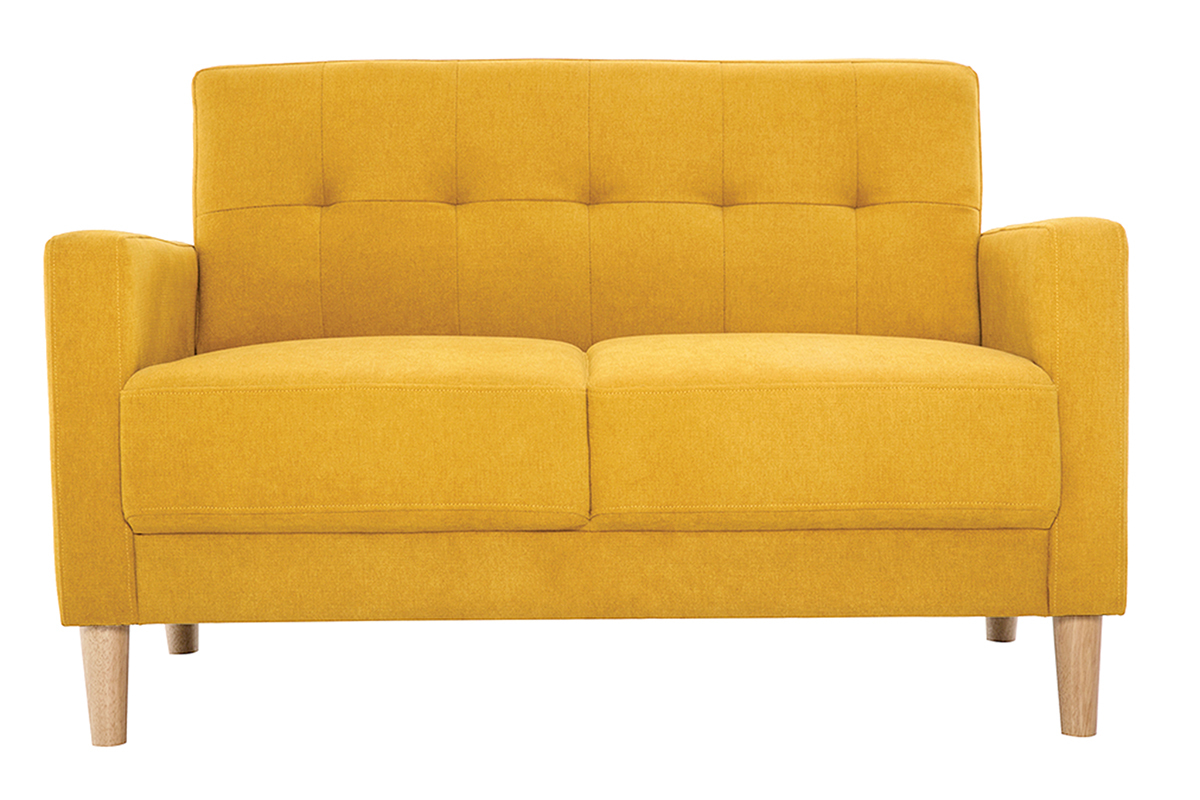 Skandinavisches Sofa 2-Sitzer mit Samteffekt in Senfgelb MOON