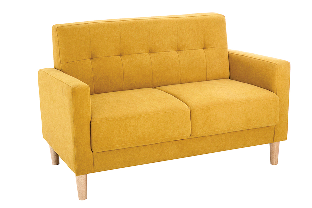 Skandinavisches Sofa 2-Sitzer mit Samteffekt in Senfgelb MOON