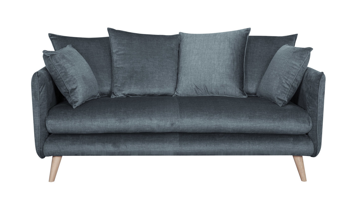 Skandinavisches Sofa 3-Sitzer aus blaugrauem Stoff und hellem Holz OLYMPIA