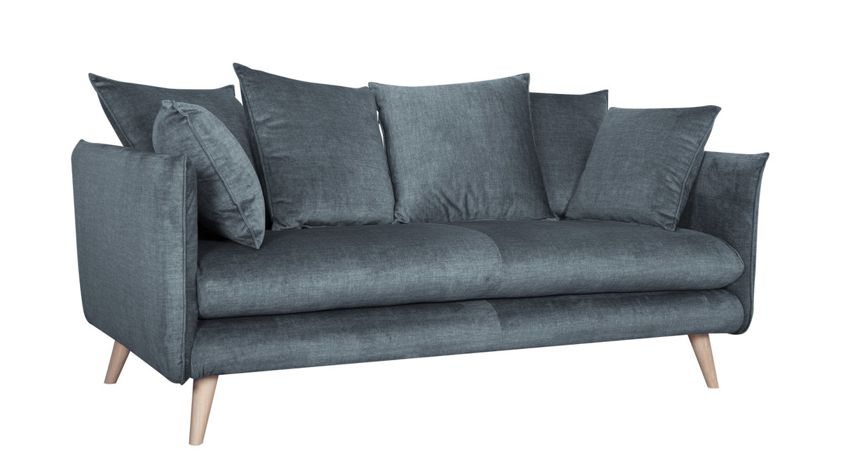 Skandinavisches Sofa 3-Sitzer aus blaugrauem Stoff und hellem Holz OLYMPIA