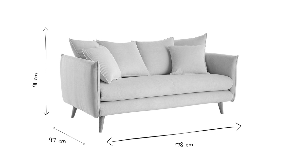 Skandinavisches Sofa 3-Sitzer aus blaugrauem Stoff und hellem Holz OLYMPIA