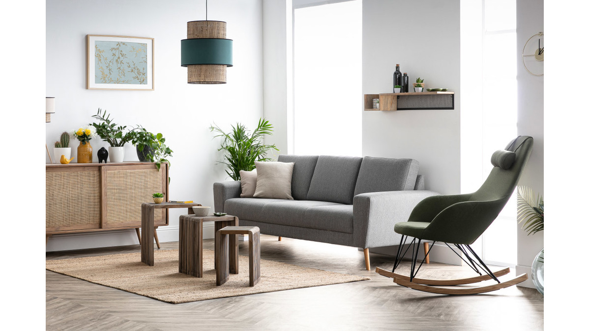 Skandinavisches Sofa 3-Sitzer aus blaugrnem Stoff MOCAZ ?