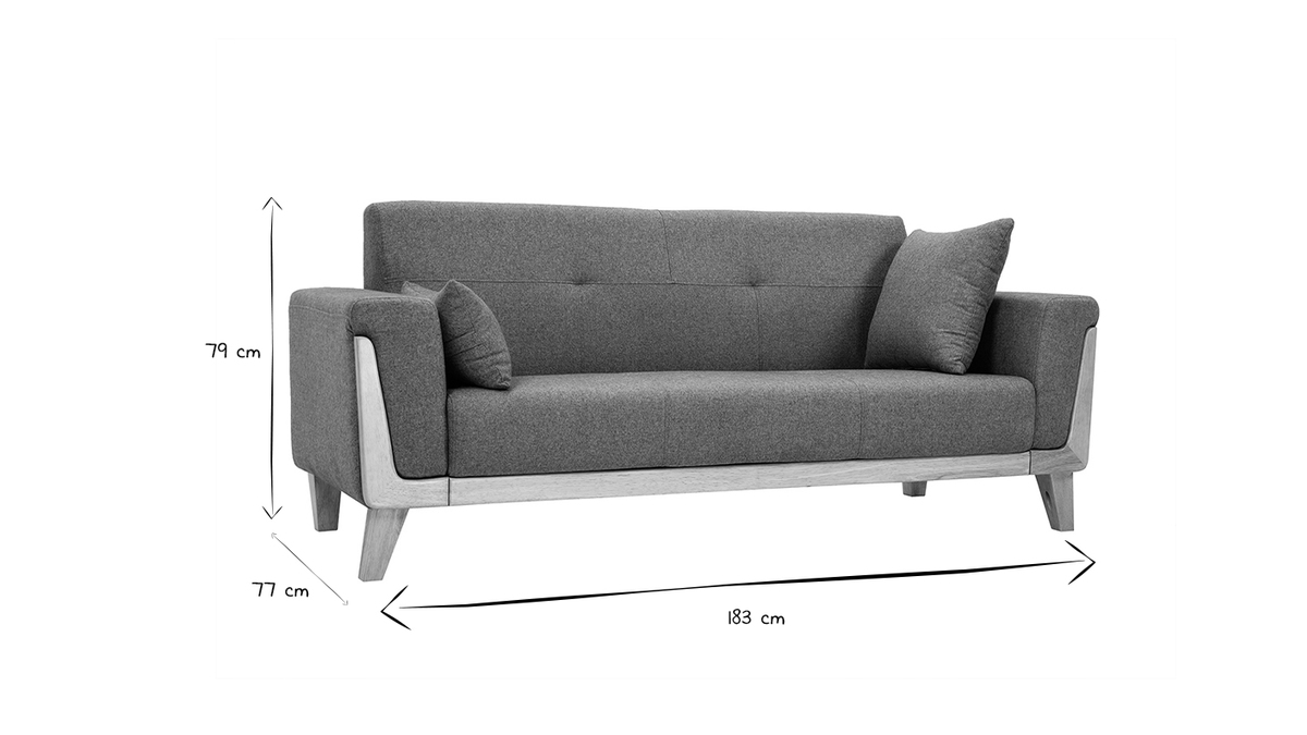 Skandinavisches Sofa 3-Sitzer aus graugrnem Stoff und hellem Holz FJORD