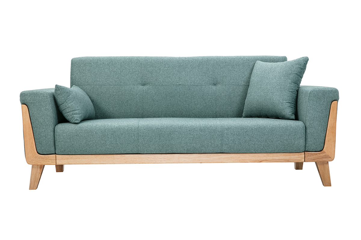 Skandinavisches Sofa 3-Sitzer aus graugrnem Stoff und hellem Holz FJORD