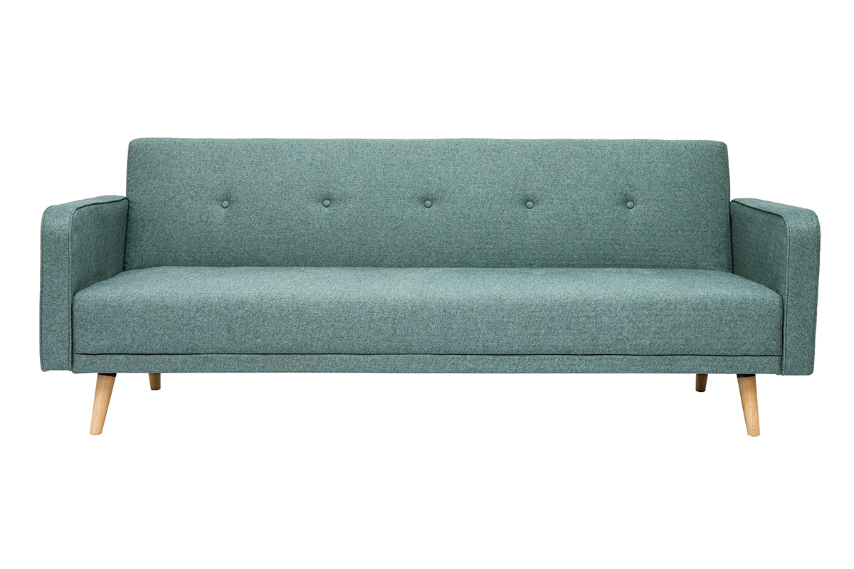 Skandinavisches Sofa 3-Sitzer aus graugrnem Stoff und hellem Holz ULLA