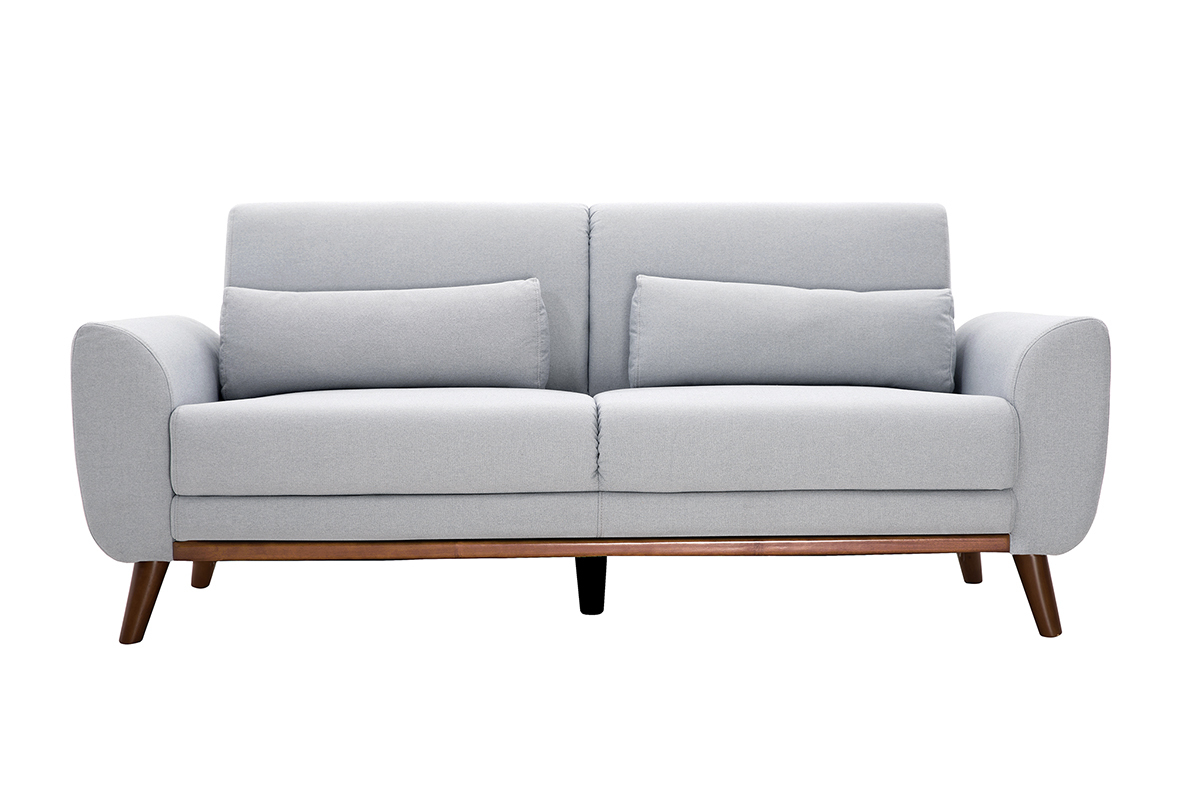 Skandinavisches Sofa 3-Sitzer aus hellgrauem Stoff und dunkles Holz EKTOR