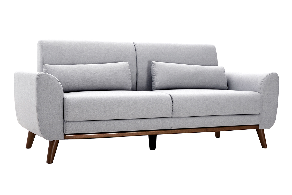 Skandinavisches Sofa 3-Sitzer aus hellgrauem Stoff und dunkles Holz EKTOR