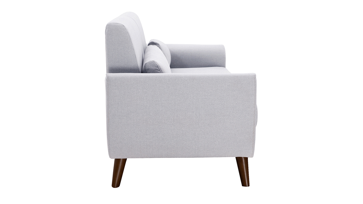 Skandinavisches Sofa 3-Sitzer aus hellgrauem Stoff und dunkles Holz EKTOR