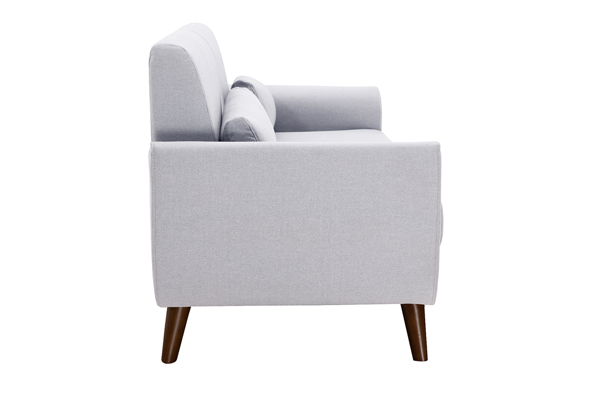 Skandinavisches Sofa 3-Sitzer aus hellgrauem Stoff und dunkles Holz EKTOR