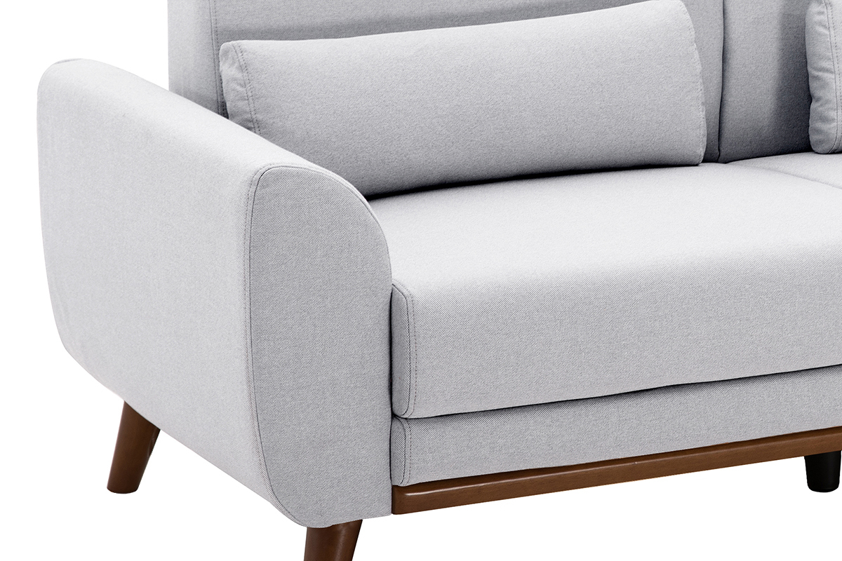 Skandinavisches Sofa 3-Sitzer aus hellgrauem Stoff und dunkles Holz EKTOR
