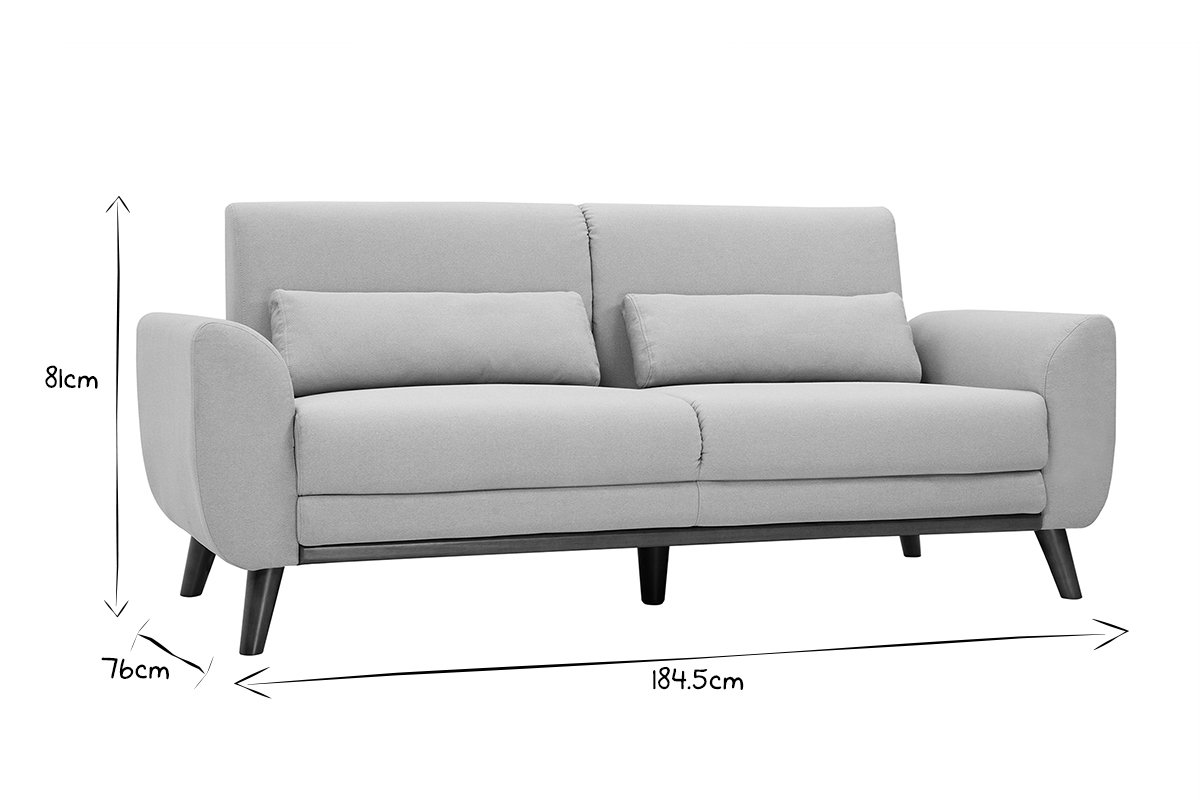 Skandinavisches Sofa 3-Sitzer aus hellgrauem Stoff und dunkles Holz EKTOR
