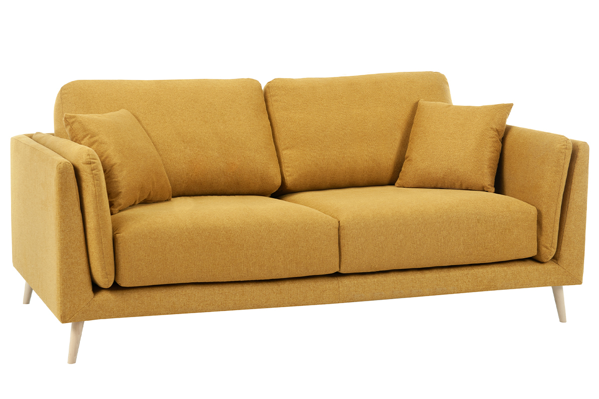 Skandinavisches Sofa 3-Sitzer aus kumingelbem Stoff und hellem Holz VOGUE