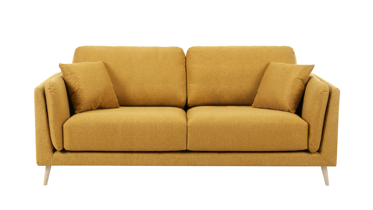 Skandinavisches Sofa 3-Sitzer aus kumingelbem Stoff und hellem Holz VOGUE