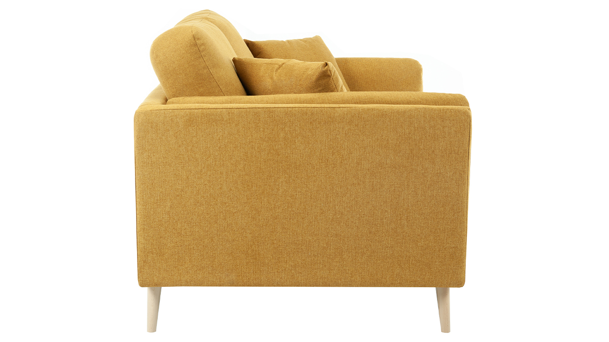 Skandinavisches Sofa 3-Sitzer aus kumingelbem Stoff und hellem Holz VOGUE