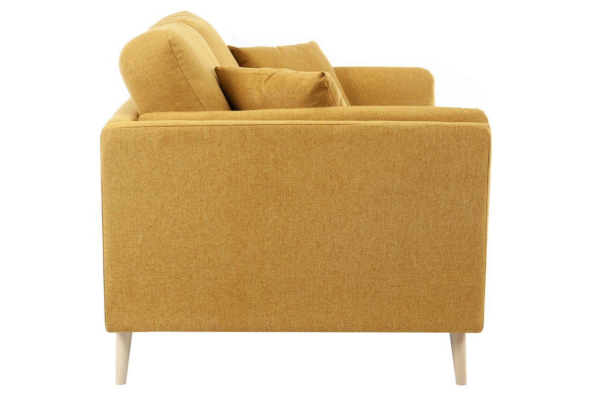 Skandinavisches Sofa 3-Sitzer aus kumingelbem Stoff und hellem Holz VOGUE