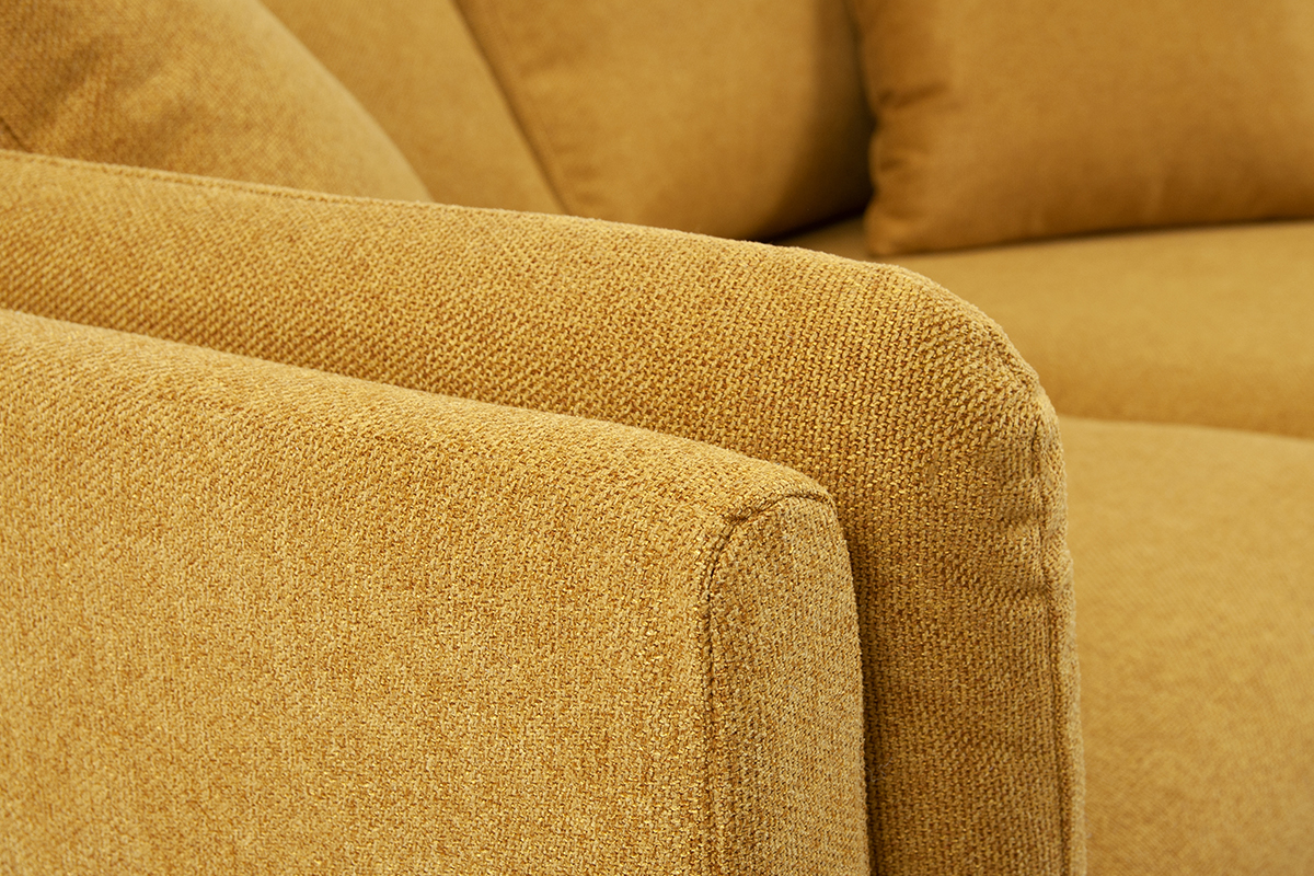 Skandinavisches Sofa 3-Sitzer aus kumingelbem Stoff und hellem Holz VOGUE