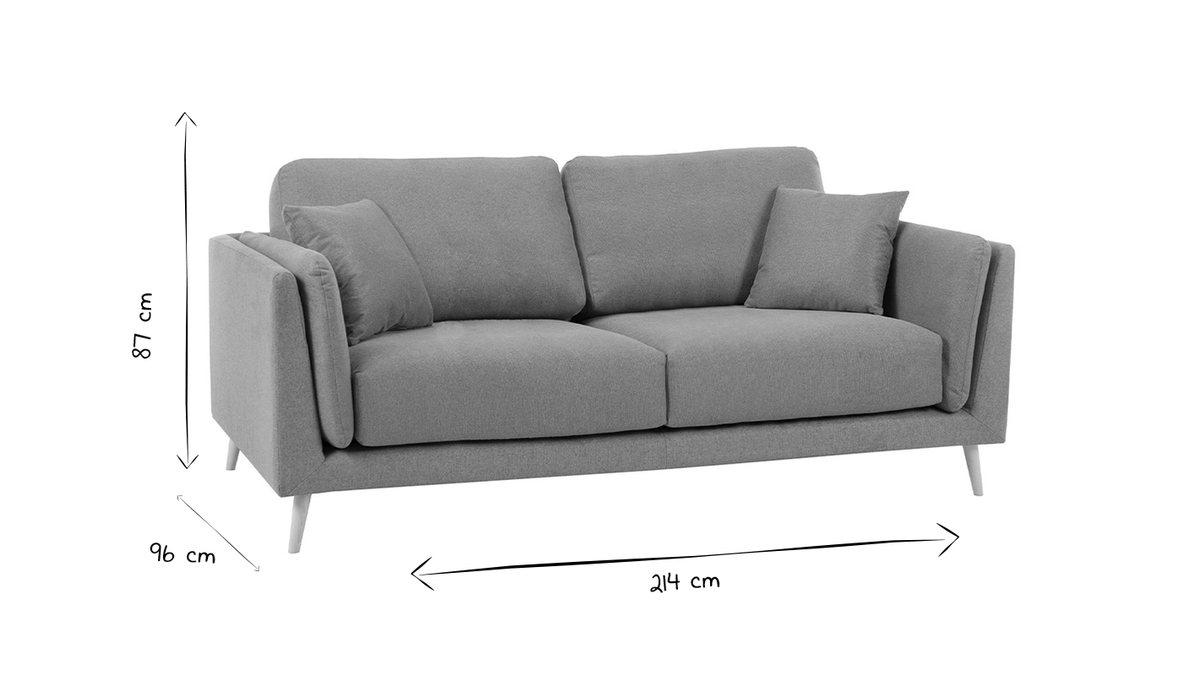 Skandinavisches Sofa 3-Sitzer aus kumingelbem Stoff und hellem Holz VOGUE