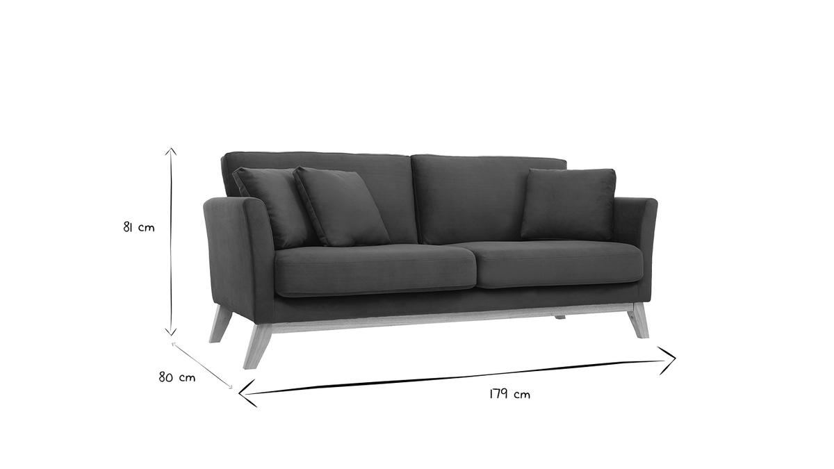 Skandinavisches Sofa 3-Sitzer Bezug abnehmbar SamtEffekt Khaki OSLO