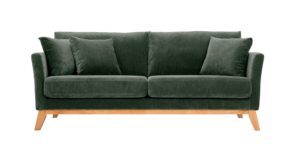 Skandinavisches Sofa 3-Sitzer Bezug abnehmbar SamtEffekt Khaki OSLO