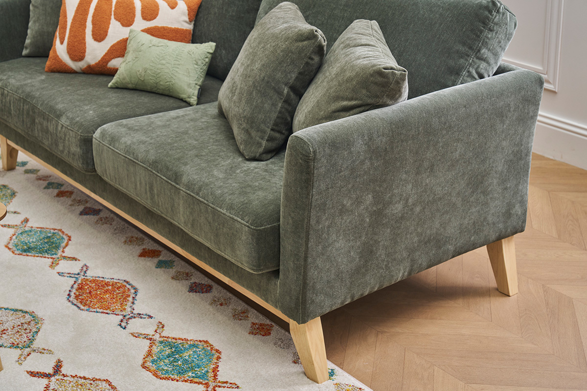Skandinavisches Sofa 3-Sitzer Bezug abnehmbar SamtEffekt Khaki OSLO