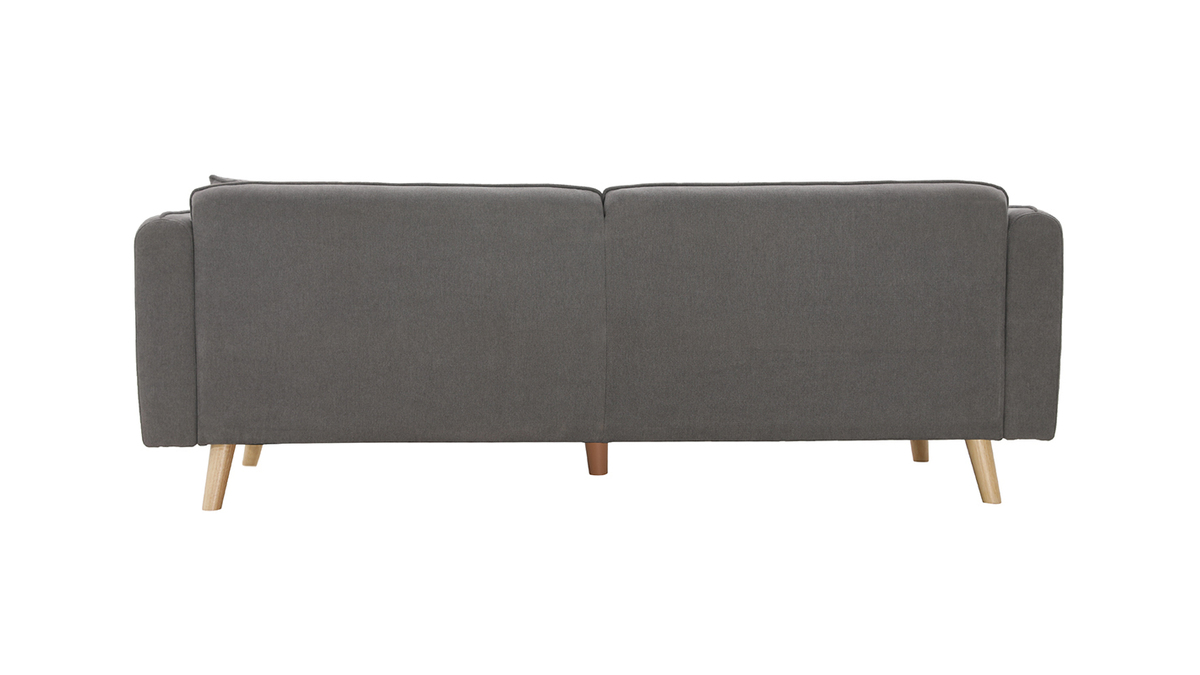 Skandinavisches Sofa 3-Sitzer hellgrauer Stoff mit Samteffekt und Holz ENIS