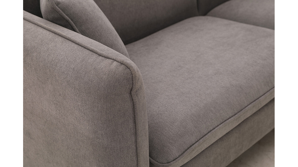 Skandinavisches Sofa 3-Sitzer hellgrauer Stoff mit Samteffekt und Holz ENIS