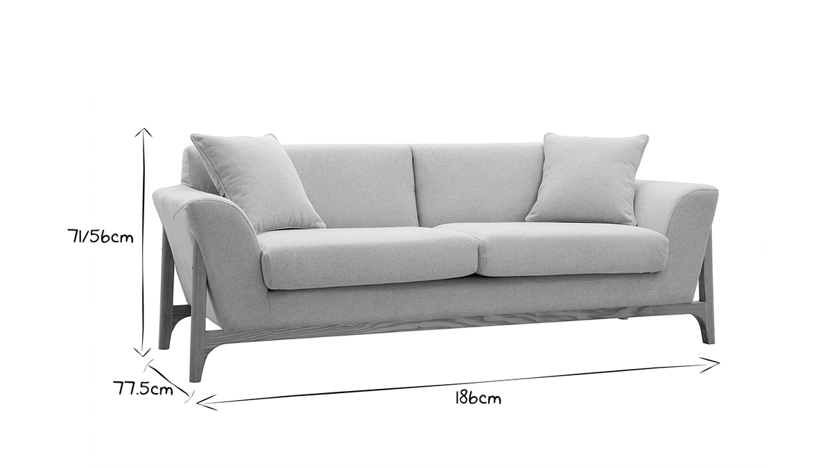 Skandinavisches Sofa 3-Sitzer in Beige und Esche ASAKO