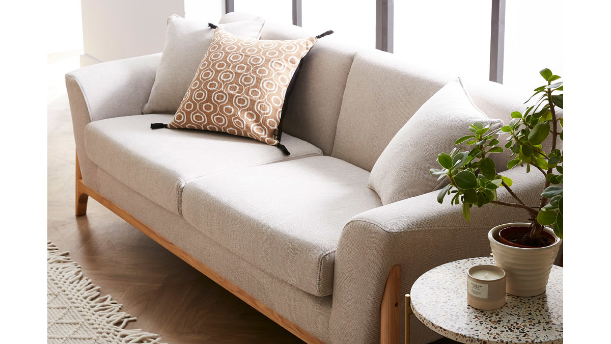 Skandinavisches Sofa 3-Sitzer in Beige und Esche ASAKO