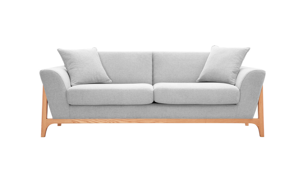 Skandinavisches Sofa 3-Sitzer in Hellgrau und Esche ASAKO