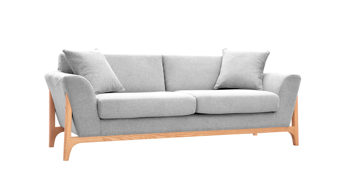 Skandinavisches Sofa 3-Sitzer in Hellgrau und Esche ASAKO