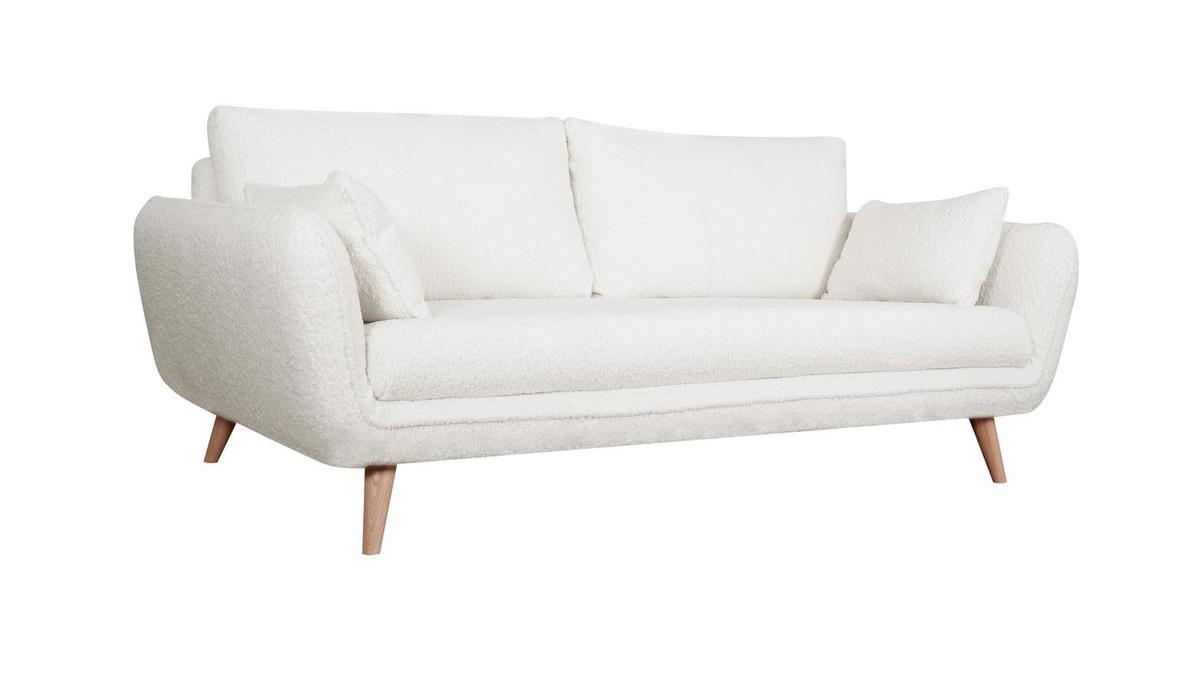 Skandinavisches Sofa 3-Sitzer mit Woll-Effekt und Holz CREEP