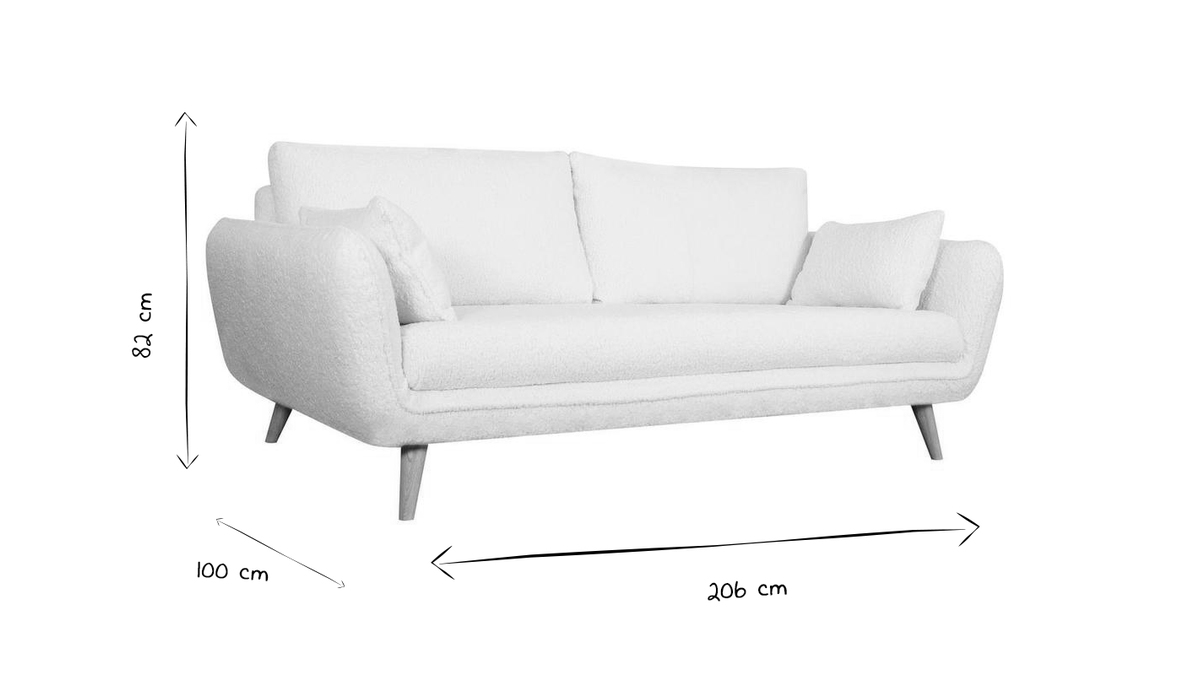 Skandinavisches Sofa 3-Sitzer mit Woll-Effekt und Holz CREEP