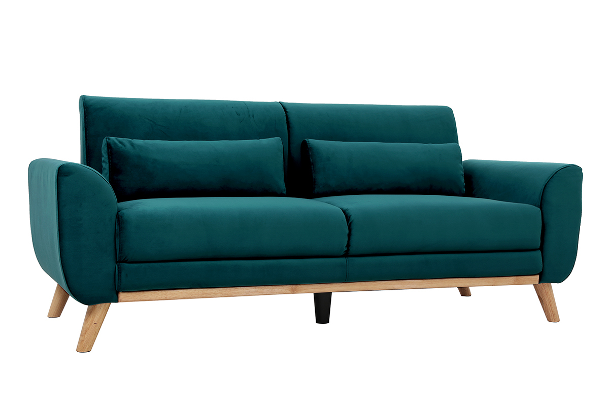 Skandinavisches Sofa 3-Sitzer Samt Petrolblau EKTOR