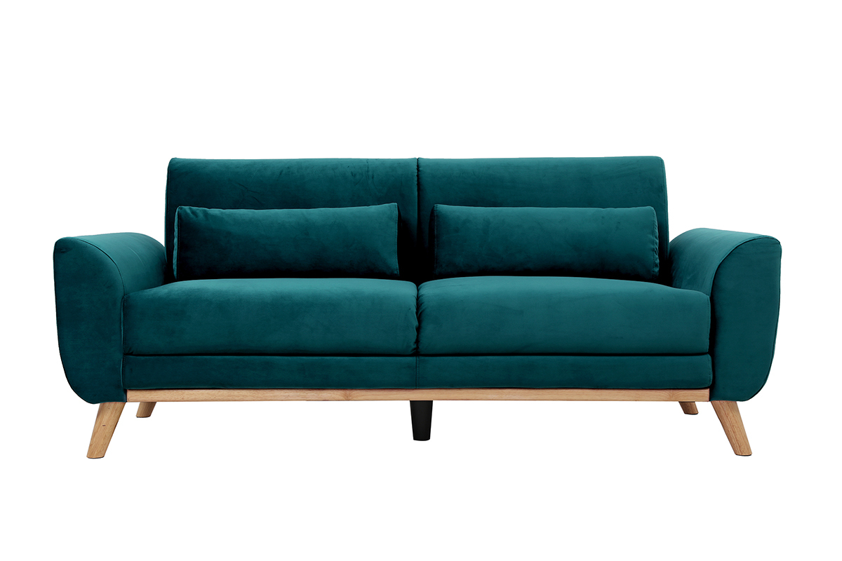 Skandinavisches Sofa 3-Sitzer Samt Petrolblau EKTOR