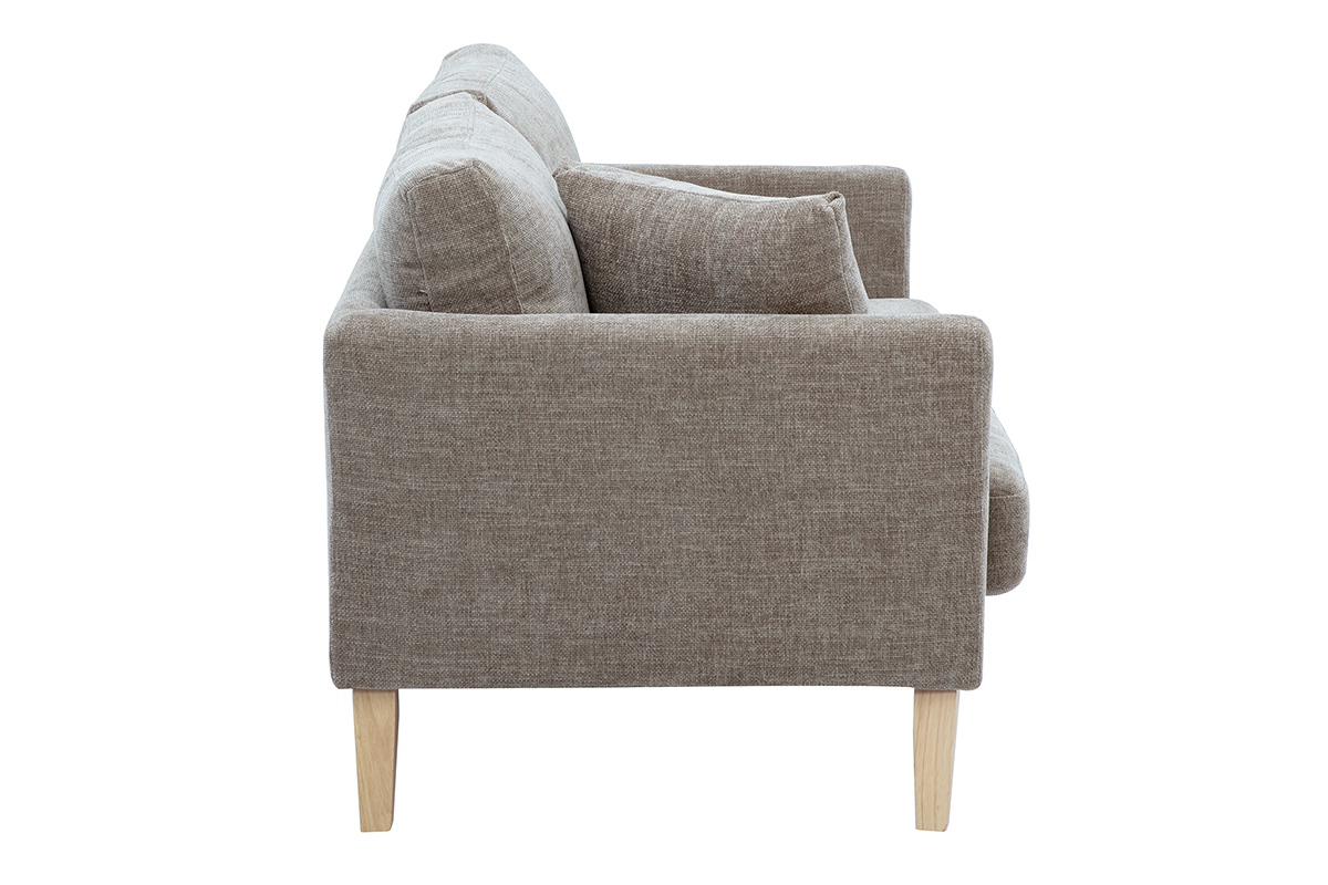 Skandinavisches Sofa, abnehmbar 2-Sitzer in Stoff mit strukturiertem Samteffekt taupe und hellem Holz OSLO