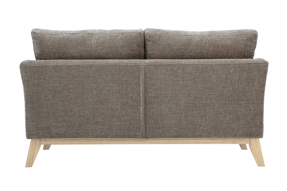 Skandinavisches Sofa, abnehmbar 2-Sitzer in Stoff mit strukturiertem Samteffekt taupe und hellem Holz OSLO