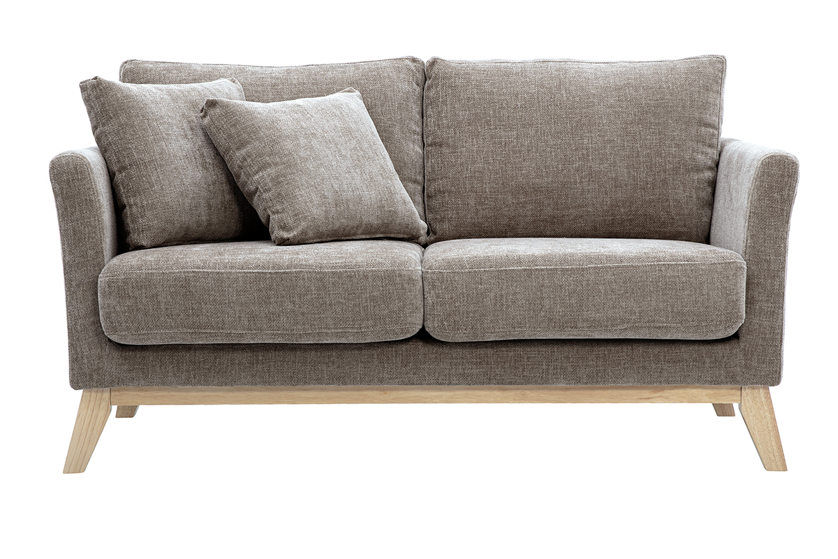 Skandinavisches Sofa, abnehmbar 2-Sitzer in Stoff mit strukturiertem Samteffekt taupe und hellem Holz OSLO