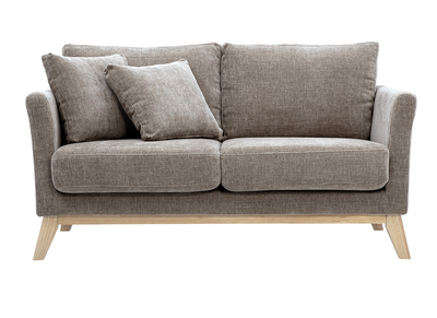 Skandinavisches Sofa, abnehmbar 2-Sitzer in Stoff mit strukturiertem Samteffekt taupe und hellem Holz OSLO