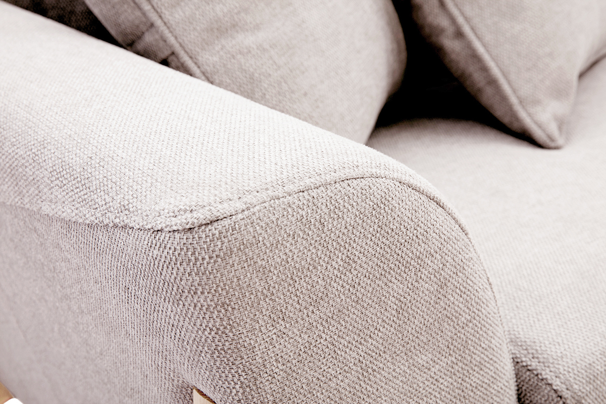 Skandinavisches Sofa aus beigem Stoff mit Samteffekt und Eschenholz 2-Sitzer ASAKO