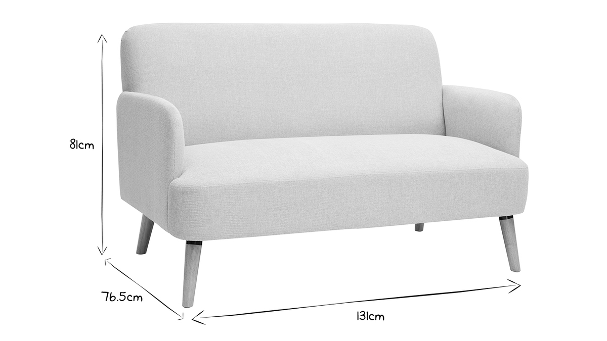 Skandinavisches Sofa aus beigem Stoff mit Samteffekt und hellem Holz 2-Sitzer ISKO