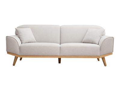 Skandinavisches Sofa aus beigem Stoff mit Samteffekt und hellem Holz 3-Sitzer FREEMA