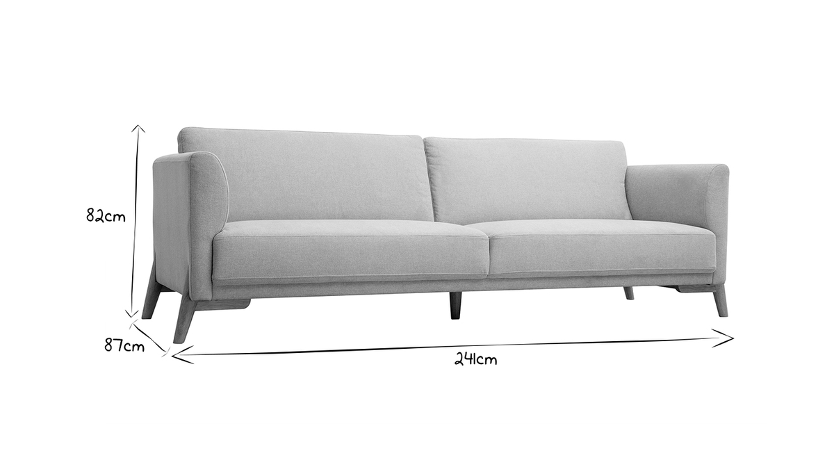 Skandinavisches Sofa aus beigem Stoff mit Samteffekt und hellem Holz 4-Sitzer SINDRO