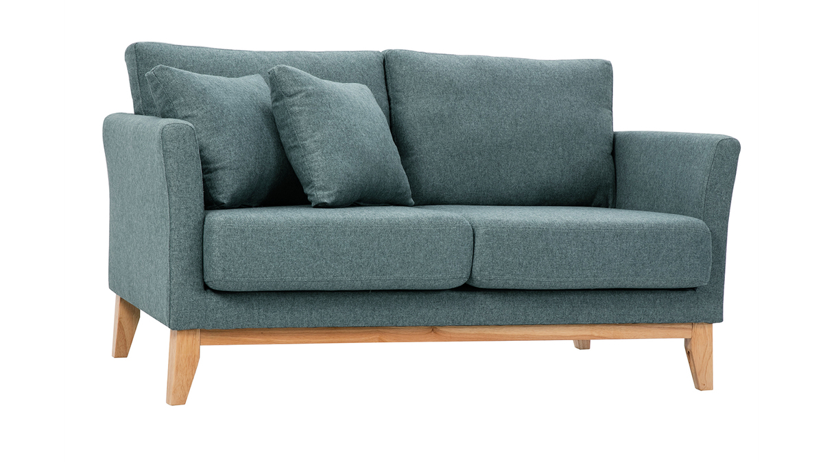 Skandinavisches Sofa aus graugrnem Stoff mit Samteffekt und hellem Holz 2-Sitzer OSLO