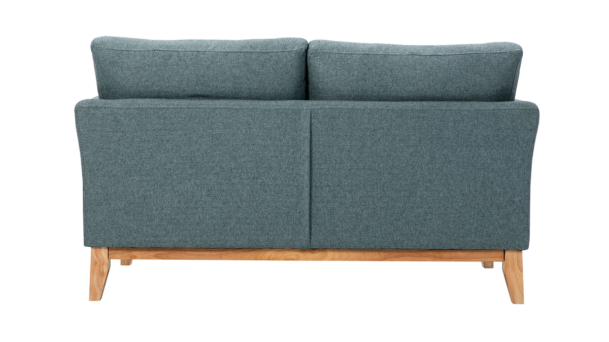 Skandinavisches Sofa aus graugrnem Stoff mit Samteffekt und hellem Holz 2-Sitzer OSLO