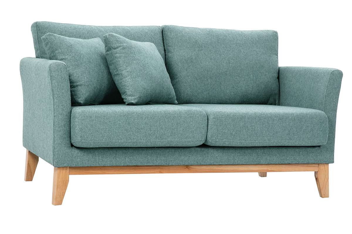 Skandinavisches Sofa aus graugrnem Stoff mit Samteffekt und hellem Holz 2-Sitzer OSLO