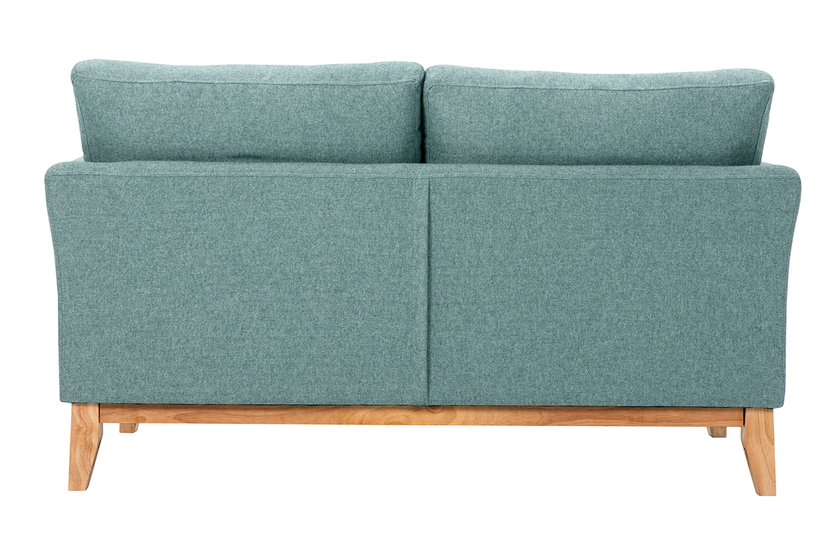 Skandinavisches Sofa aus graugrnem Stoff mit Samteffekt und hellem Holz 2-Sitzer OSLO