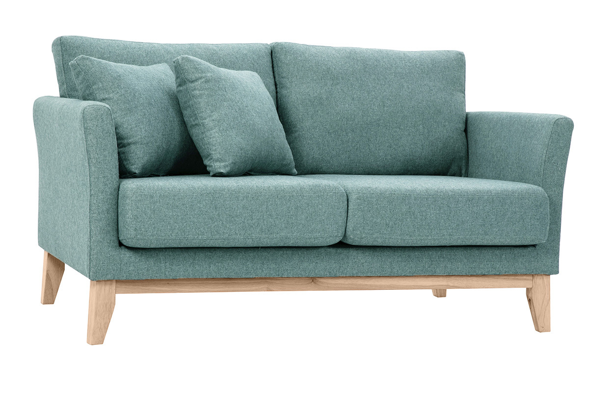 Skandinavisches Sofa aus graugrnem Stoff mit Samteffekt und hellem Holz 2-Sitzer OSLO